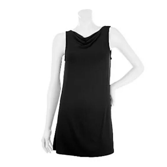 Susan Graver Womens 3X Essentials Drape Neck Tank Top Black Side Slits NWT - Picture 1 of 3
